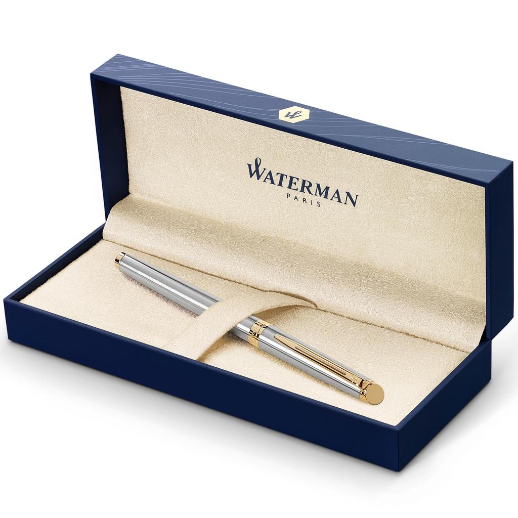 Waterman Hemisphere Gift Box Includes Fine Nib Gold Trim Roller Ball Pen - Stainless Steel/Black - Refill Roller Ball Pen (Parallel Import)