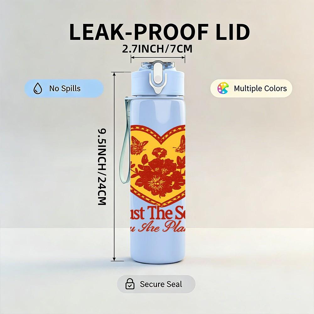 1PC Trust The Seeds Vintage Heart Print 750ml Color Plastic Sports Water Bottle Leakproof Flip Straw Lid Suitable for Sports Office Home Use