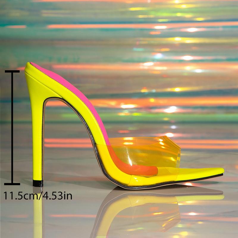 Fashion Hot Sexy Pointed Peep Toe PVC Transparent One Word Slippers Transparency Yellow Sandals Thin High Heels Party Women Shoes