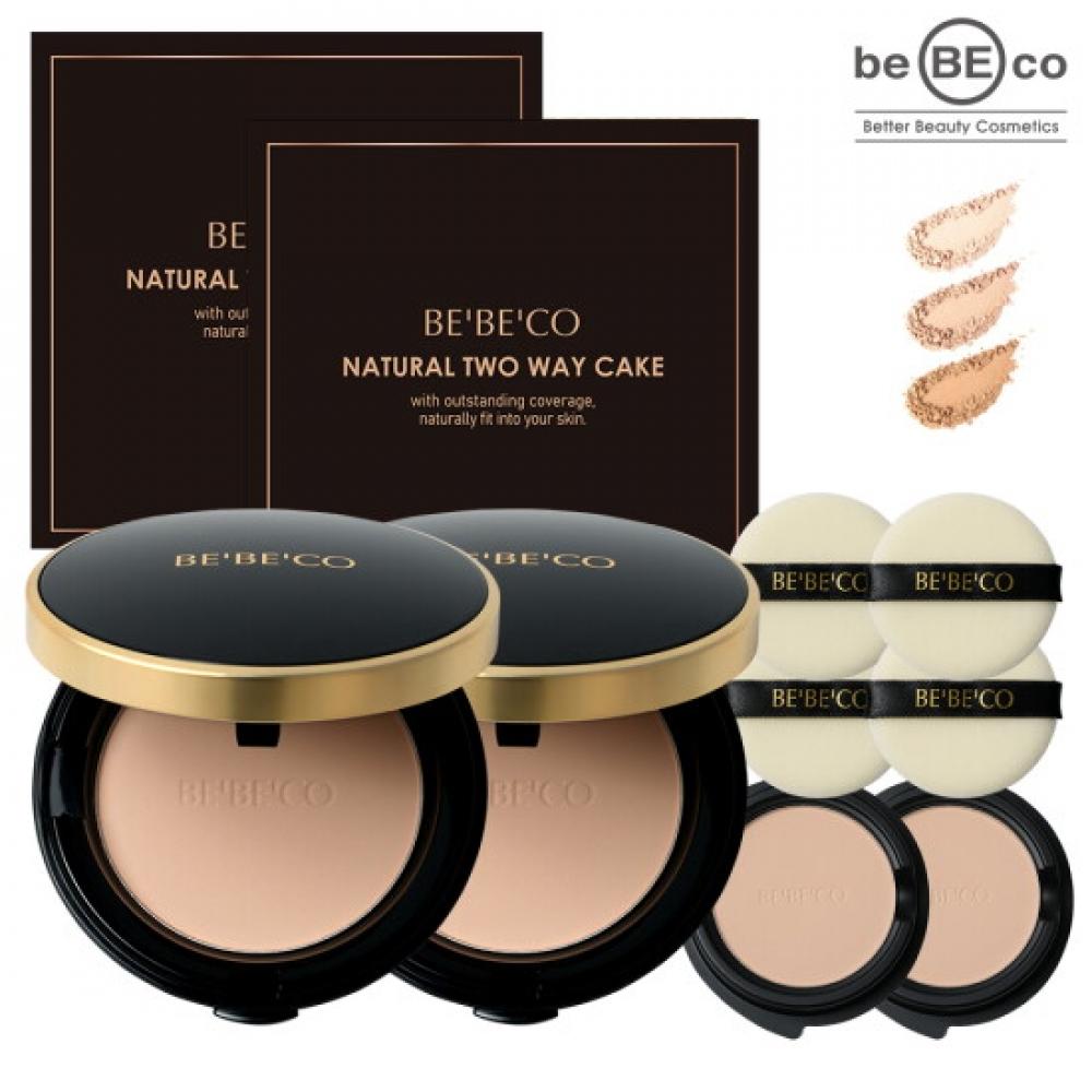 Bebeco Natural Two Way Cake Powder Pact 12g X 2 + Refill 12g X 2 + Puff 4 Pcs