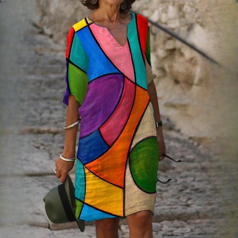 IHUASU Damen Sommer Bedruckt Lose Bambusfaser Leinen Blumen Kurzarm Damen Vintage Literatur Rundhals Fünf Punkte Ärmel