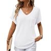 TIFICY Damenmode, lässig, Sommer, Frühling, einfarbig, bedruckt, kurzärmelig, V-Ausschnitt, Blusen und Hemden