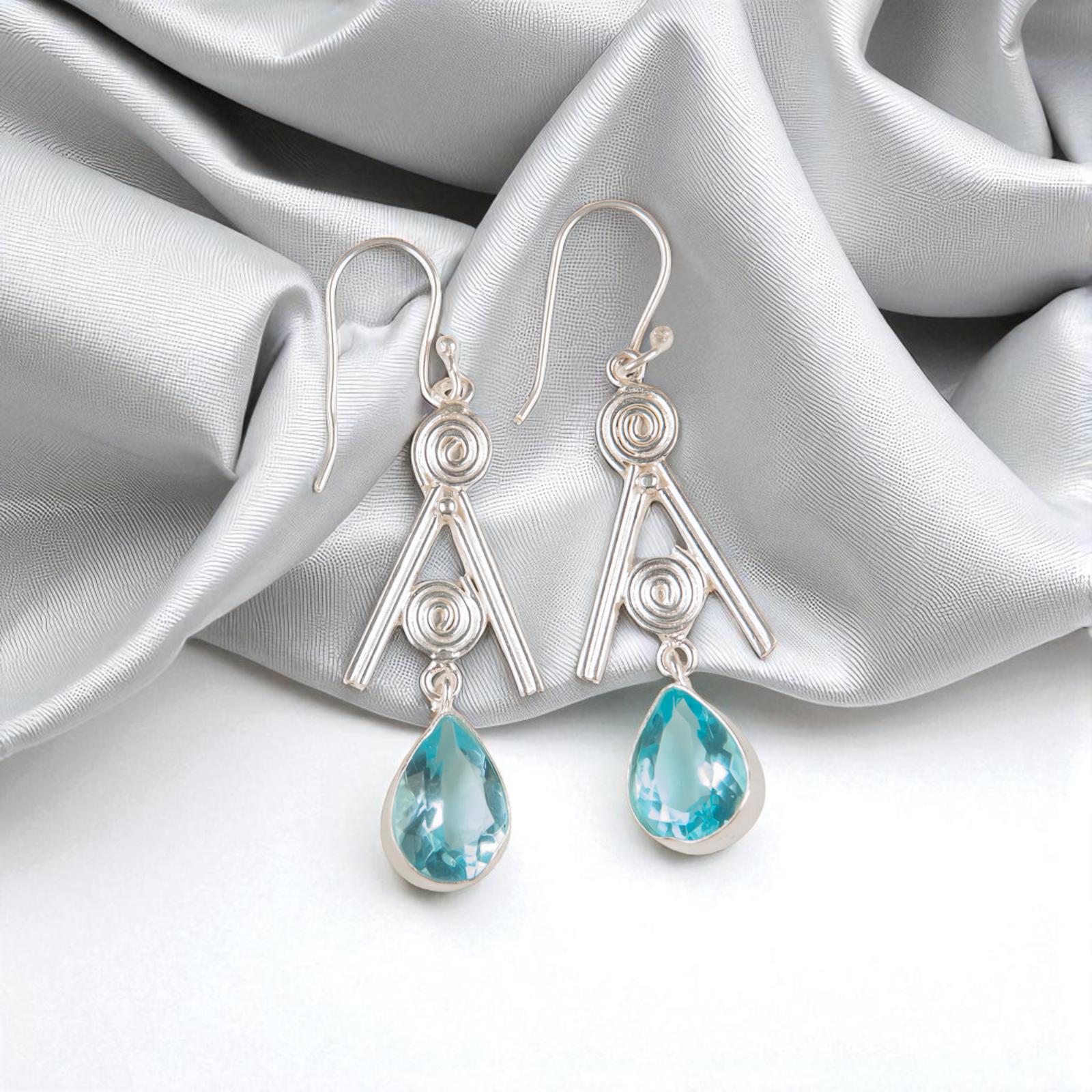 

Небесно-голубой топаз драгоценный камень 925 стерлинговое серебро ювелирные изделия ручной работы висячие серьги 2,4 EE-86-3