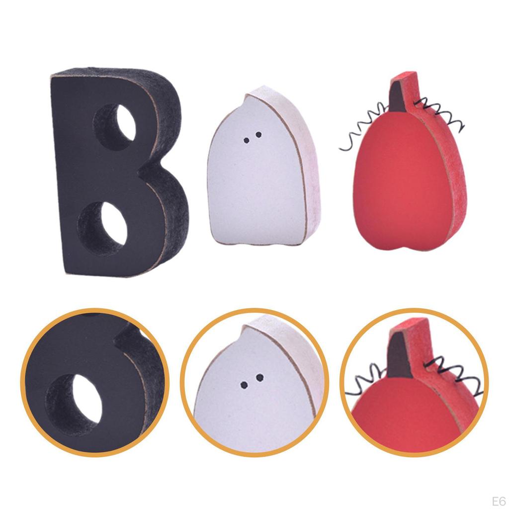 3 Pieces Cute Halloween Decoration, Wooden Signs, Tiered Tray Decor for Shelf Mantel