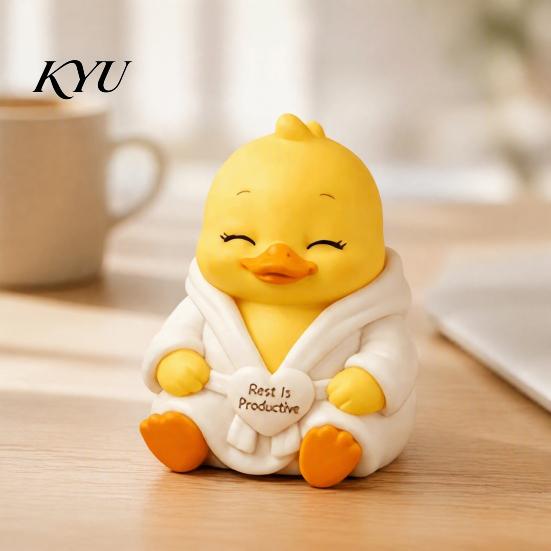 Lightweight Duck Decor for Shelves 3D Printed Sad Yellow Figurines, Cute Tired Worker Resin Novelty Figures Collectors Desk Ornaments Home Office,