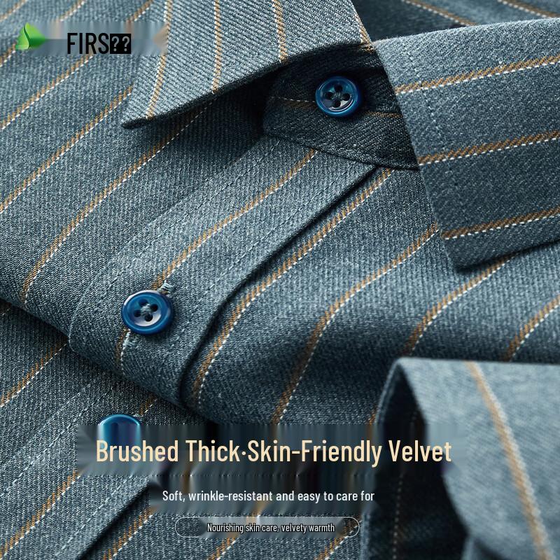 Shanshan Men s Brushed Thickened Long-Sleeve Business Casual Striped Shirt XXXL