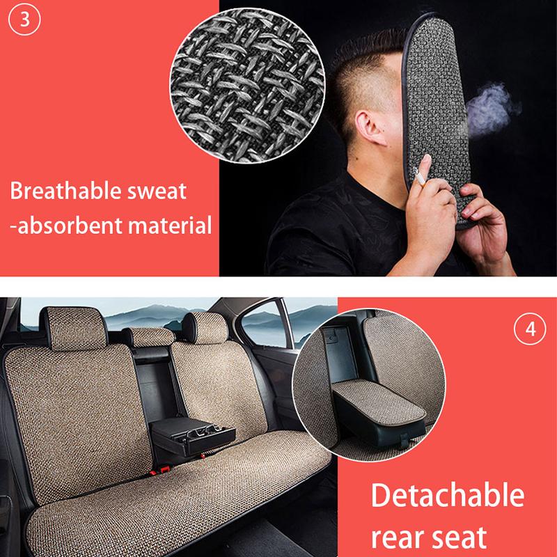 SEAMETAL Lniany Pokrowiec na Siedzenie Samochodowe z Pokrowcem na Oparcie Letnia Poduszka na Siedzenie Odporna na Pot Oddychająca Podkładka na Krzesło dla SUV Sedan Ciężarówka