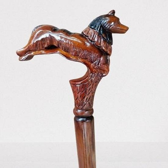 Handcrafted Dog Head Wooden Cane  Stylish  Durable