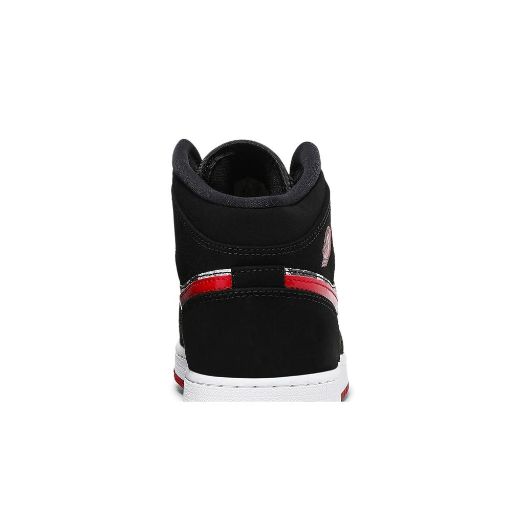 Air Jordan 1 Mid SE Grade School 'Newspaper Air Times' (Unisex) Black / Gym Red / White Kids' Basketball Shoes BQ6931 061
