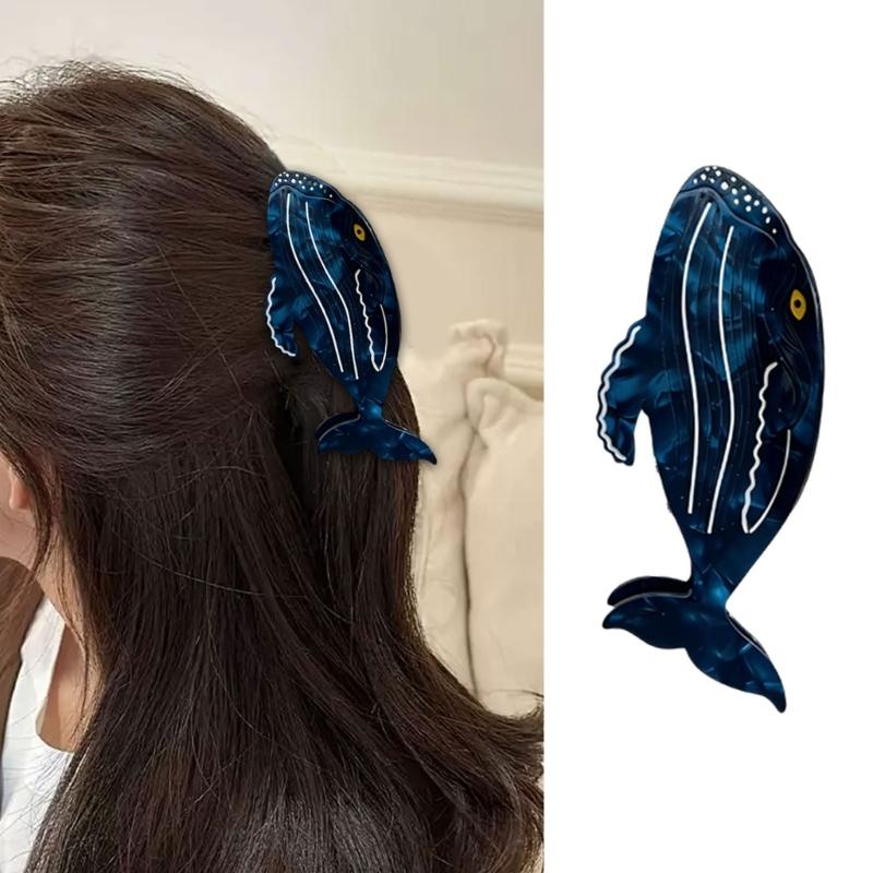 Stylish Acetate Hair Claw Clip Ocean Theme Hair Barrette Feature Marine Life Theme White Blue Ponytail Holder