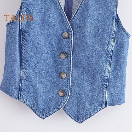 Kvinnor Denim Väst Kjol V-hals Ärmlös Enkelknäppt Kofta Väst Enfärgad Fickor Slim Fit Knapp Dragkedja Stängning Minikjol