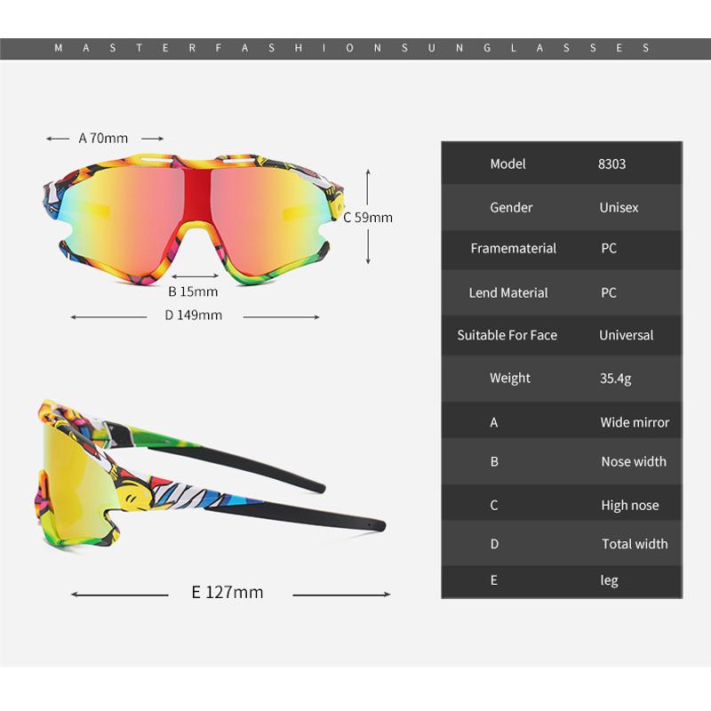Outdoor Cycling Large Frame Sunglasses Women Colorful Sunglasses Men Sports Special Trend Glasses 8303