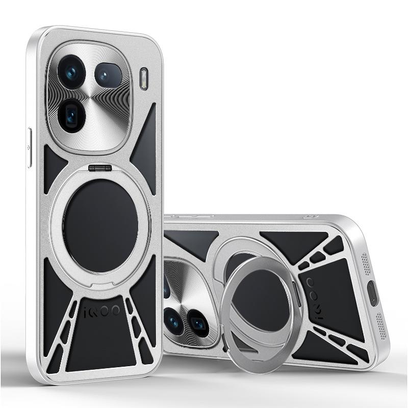 Summer Heat Dissipation Is Suitable for vivoX200pro Metal Backplane Hollow Magnetic Suction X200s Rotating Bracket Mobile Phone Case