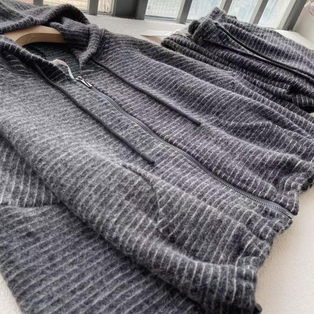 Conjuntos de Trajes para Mujer Talla Grande Pantalones Abrigo con Capucha Engrosado Top Pantalones Largos Traje de Dos Piezas Oversize 2PC