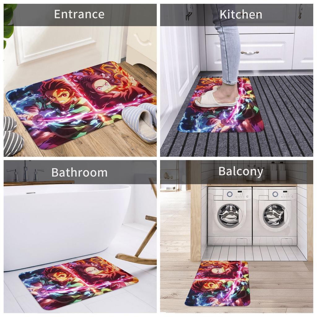 Tanjiro Kamado Demon Slayer Front Door Mat Anti-Slip Indoor Waterproof Doormat Living Room Entrance Rug Carpet