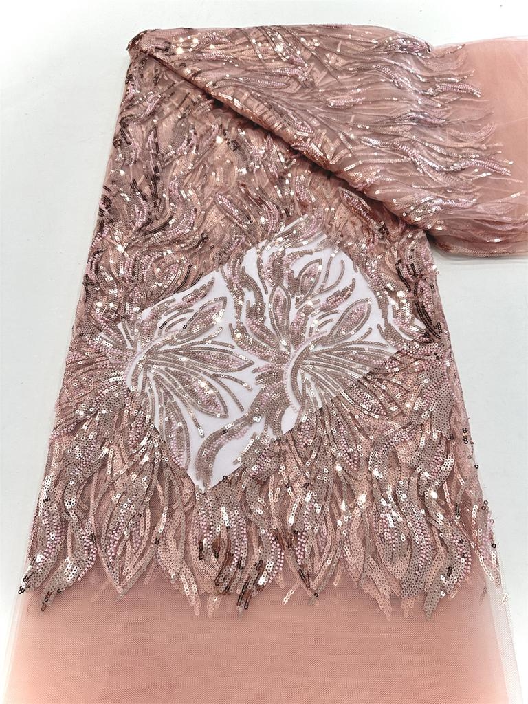 5 Yards Luxury African Sequins Groom Lace Fabric 2025 High Quality French Nigerian Mesh Lace Fabrics For Sewing Dress Wedding