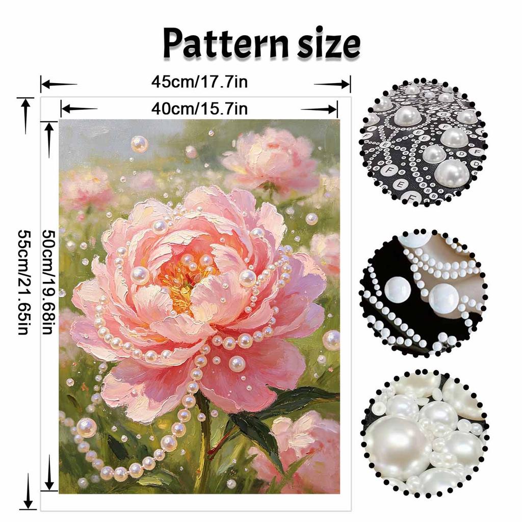 Beautiful Framed Pearl Painting Kit Pink Peony Floral Design DIY 3D Bead Art Canvas Creative Wall Decor Relaxing Hobby Gift for Adults Handmade Art