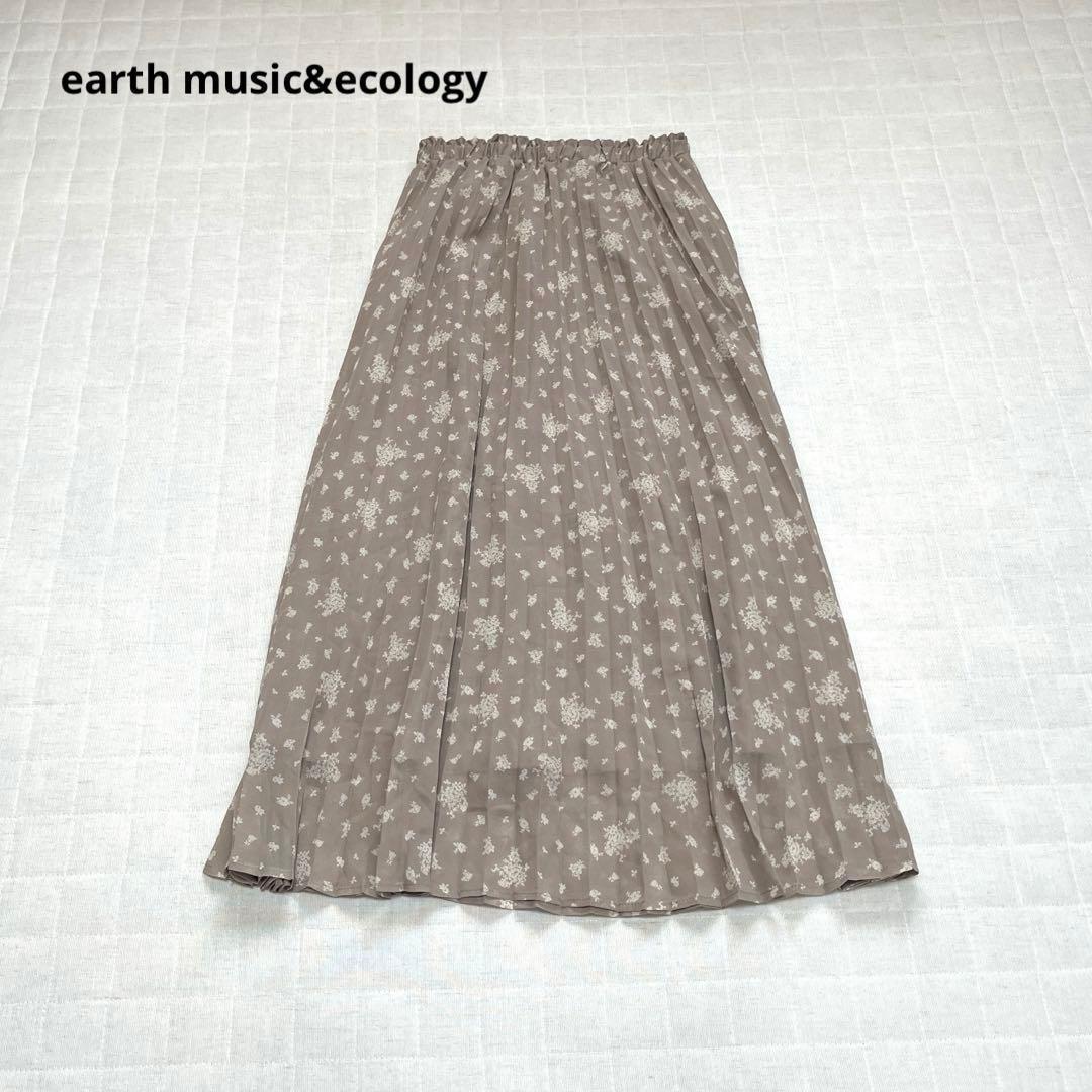 [Earth music&ecology] Pleated skirt long floral pattern