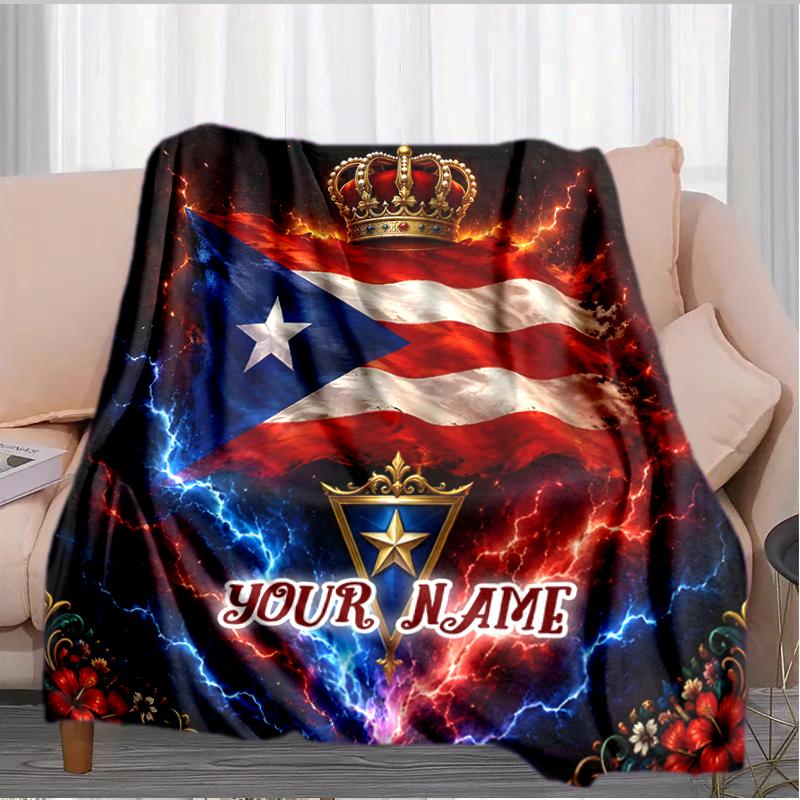 1PC Custom Name Puerto Rican Pride outdooor Flannel blankets Throw Blanket All-Season Throw Gift Bedspread for Couch, Bed, Camping Holiday Birthday gi