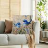 Blue Wren Bird Print Throw Pillow Cover, Vintage Oil Painting Style Decorative Cushion For Living Room Bedroom Sofa Couch