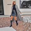 Abrigo Largo de Lana Mixta para Mujer con Solapa de Muesca de Doble Botonadura de Longitud Media Cálido