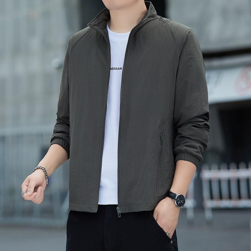 Mens Casual Baseball-Style Jacket Loose Fit Nylon Windproof Outerwear Middle-Aged Adults
