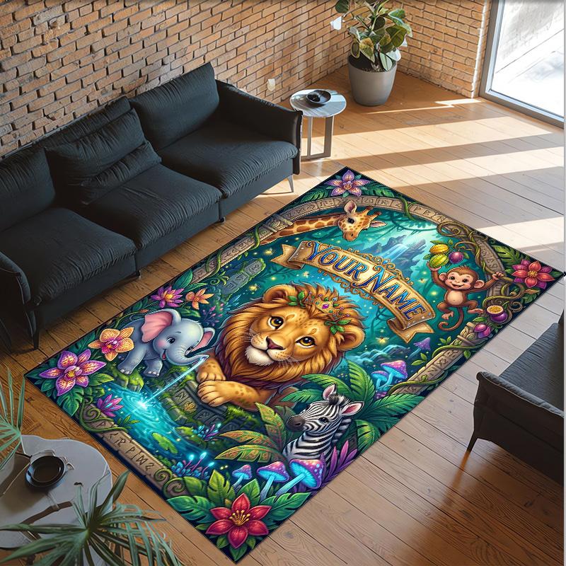 Leopard Theme Crystal Velvet Floor Rug Personalized Custom Name Text Warm Carpet Home Decoration