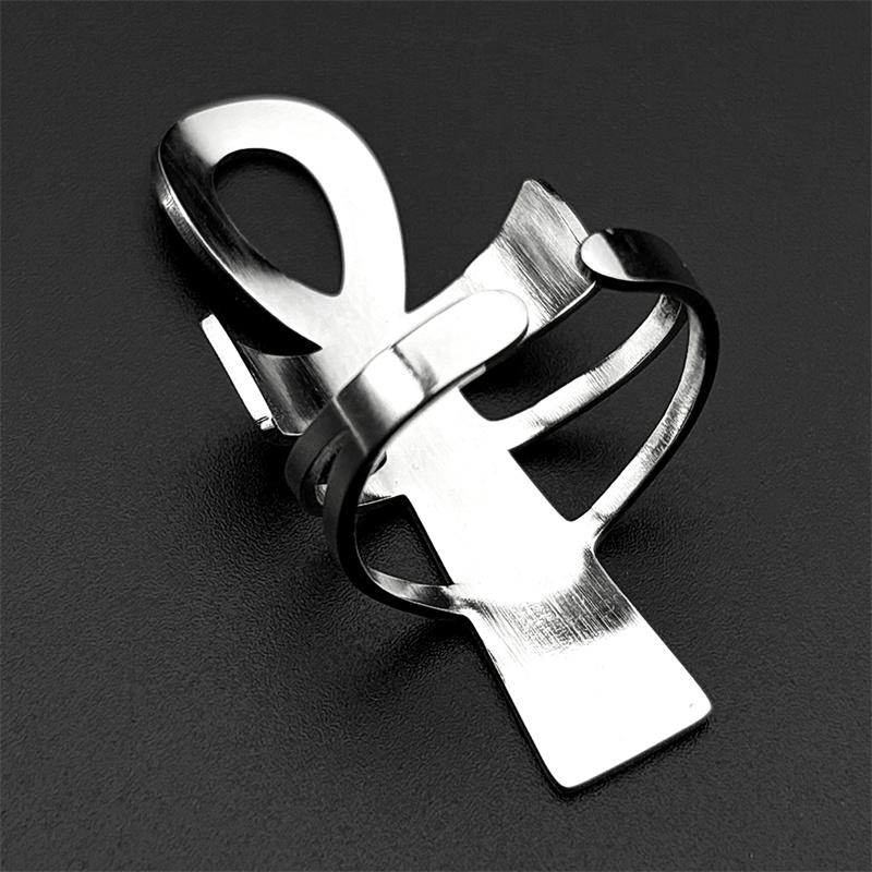 Croce Ankh Egizia Chiave della Vita Anelli Aperti Regolabili per Donne Uomini Acciaio Inossidabile Mitologia Animale Runa Anello da Dito Gioielli