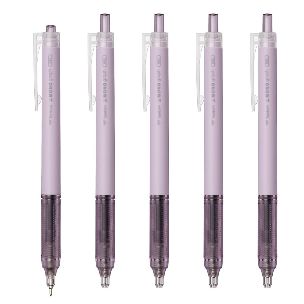 Tombow Monograph Light Gel Ballpoint Purple Black Pen, 0.5mm, Barrel, Ink, 5-Pack (BJ-MGLE91-5P)