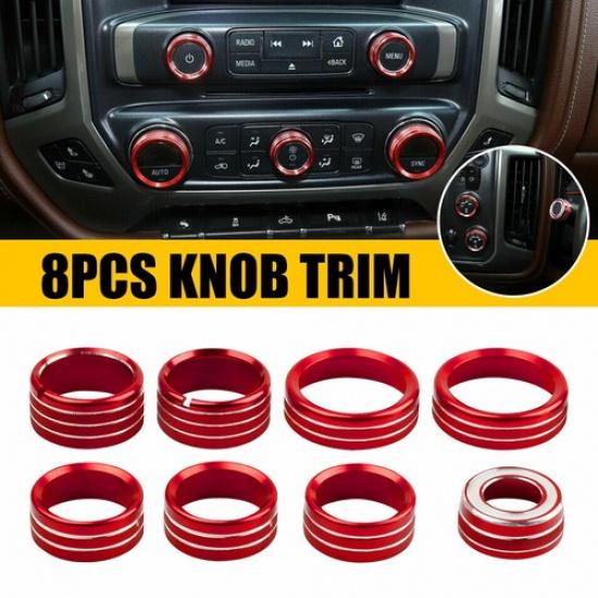 8x Console Center Switch Knob Decor Cover Bezels Trim for Chevy Silverado 14-18