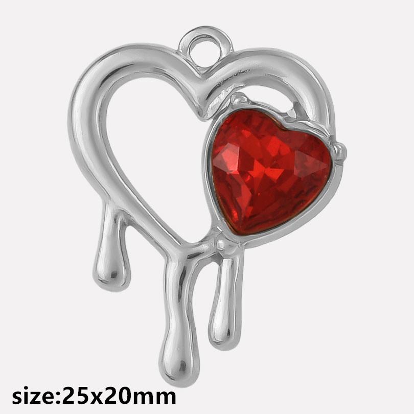 2 Stück Roter Emaille/Strass Liebe Anhänger Edelstahl Herz Charm Für Schmuckherstellung Zubehör Großhandel Steampunk Öl Tropfen Charms