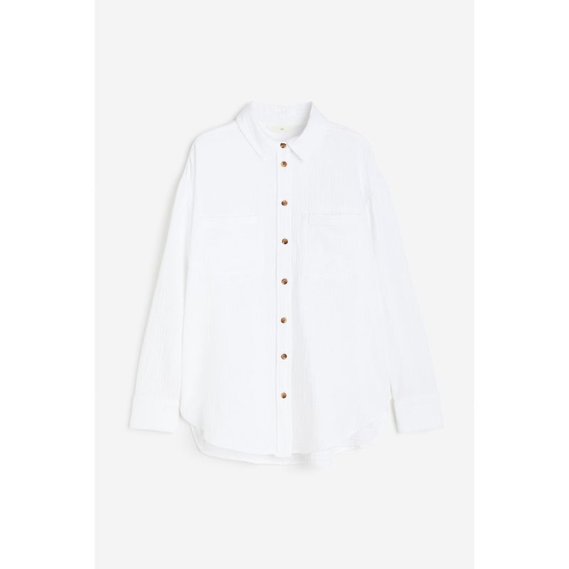 

HM Women s Shirt Fall Lapels Work Clothing Cotton Drop Shoulder Loose Long Sleeve Shirt 1122102 White 155/80A