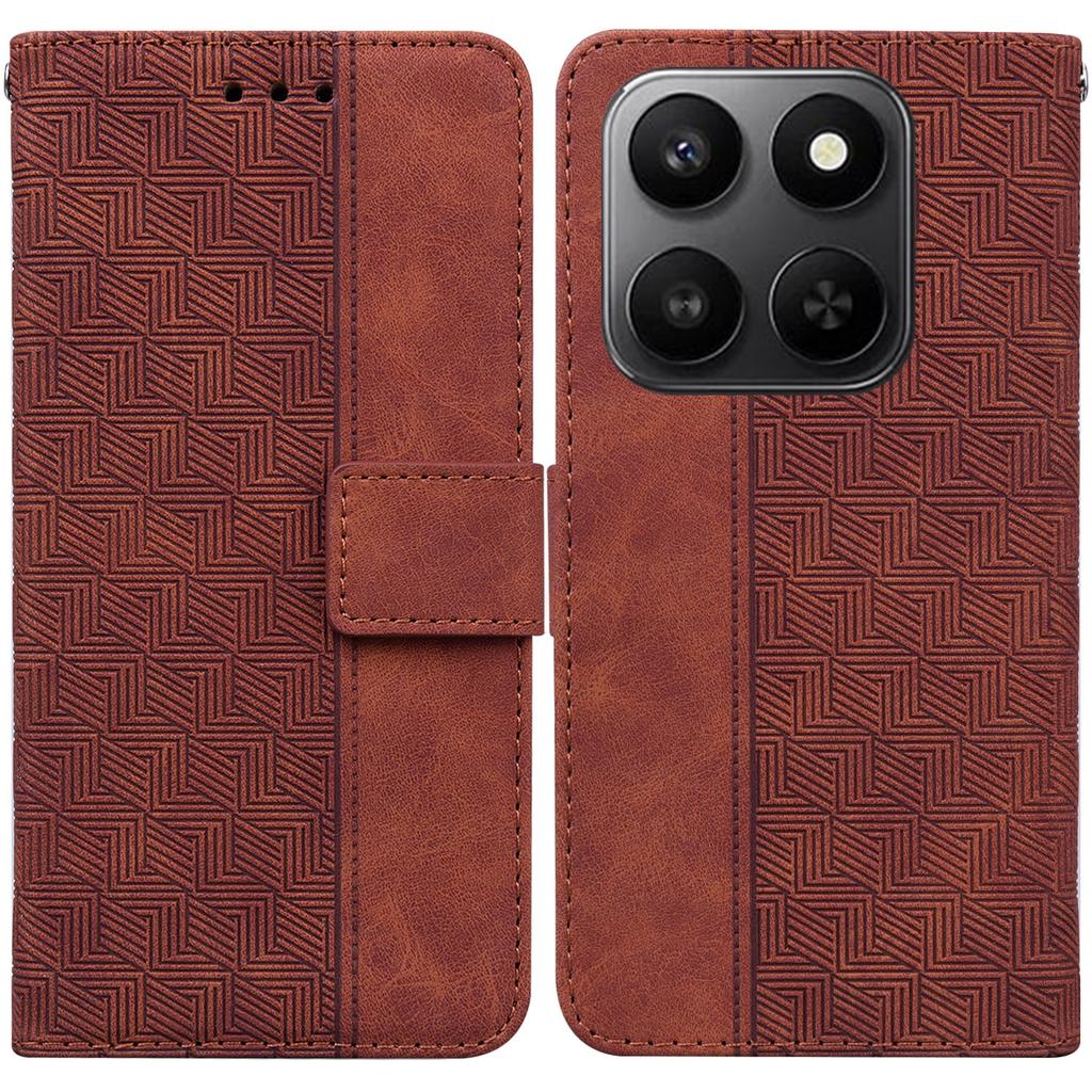 For Honor 400 Smart 5G/4G/X7d 4G Case Geometry Pattern Leather Wallet Phone Cover with Wrist Strap