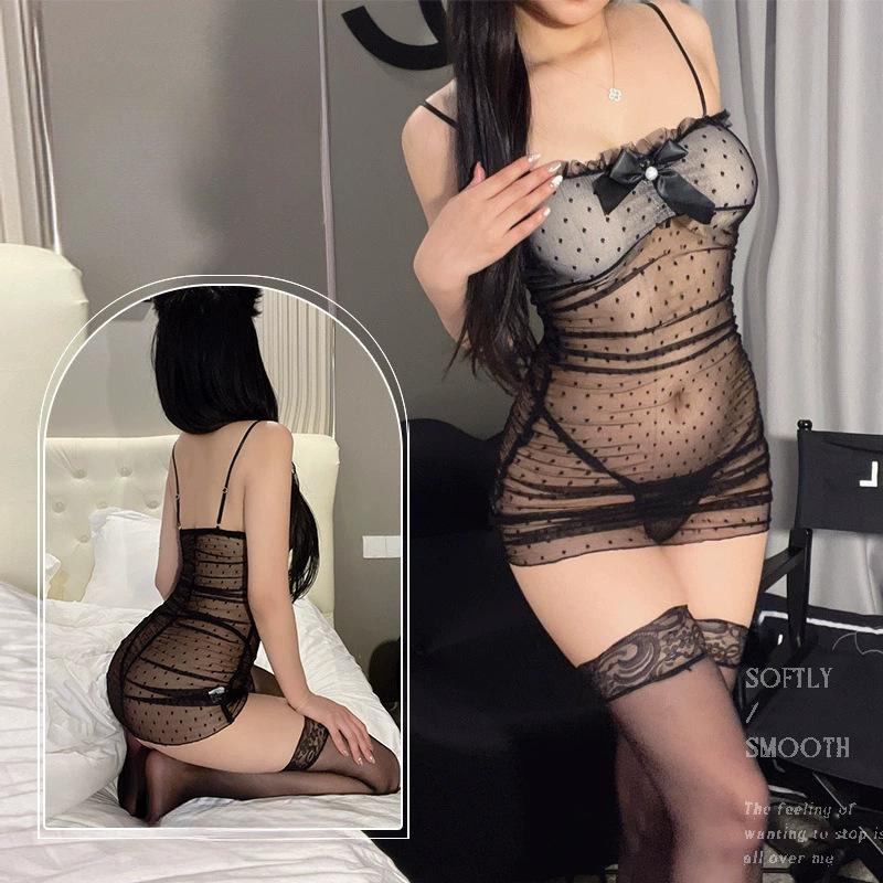 Sexy Underwear Sexy Pure Desire Clothes Female Mood Abstinence Pajamas Polka Dot Suspender Nightdress Perspective