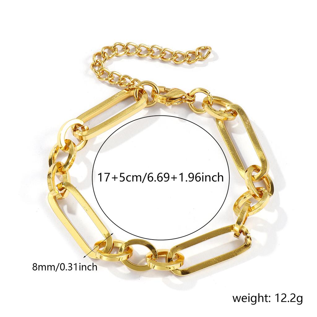1 Piece Fashion304 Stainless Steel Handmade 18K Gold Plated Oval Link Chain Bracelets For Women Men Gift 17cm(6.7") long