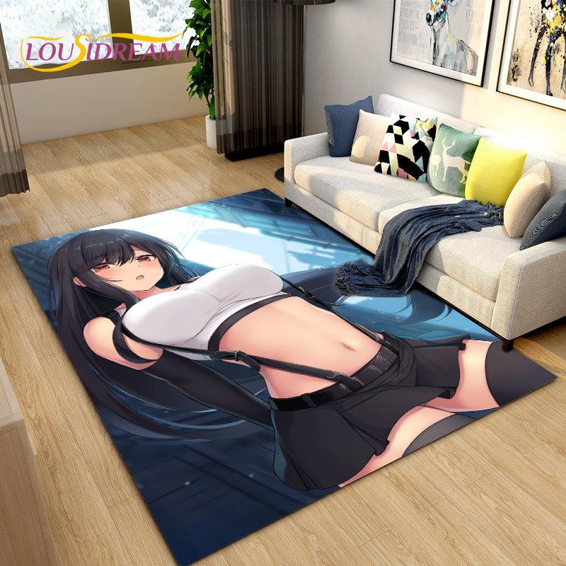 Sexy Girl Lace Tifa Aerith Anime Area Rug,Carpet Rug for Living Room Bedroom Sofa Doormat Decoration, Kids Non-slip Floor Mat 3D