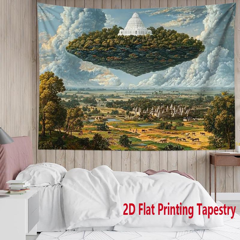 Floating Temple Scenery Digital Printing Polyester Wall Tapestry Suitable for Use In Living Rooms Bedrooms Offices Bars Party