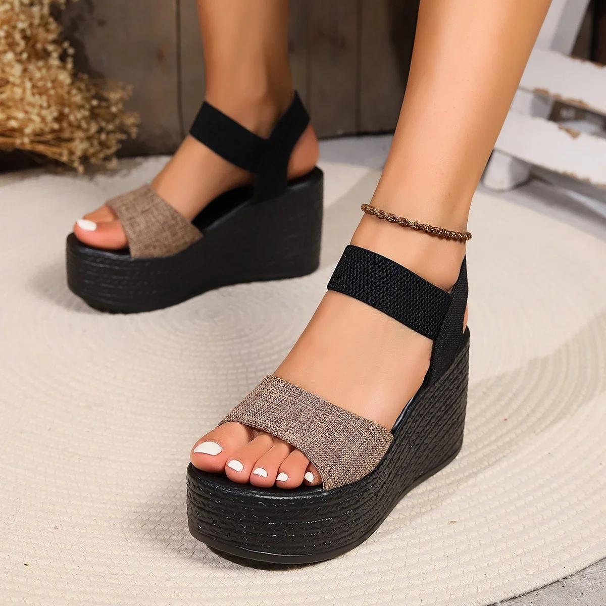 Женские сандалии Легкие босоножки на каблуках Летняя обувь Женские босоножки на танкетке — фото 6