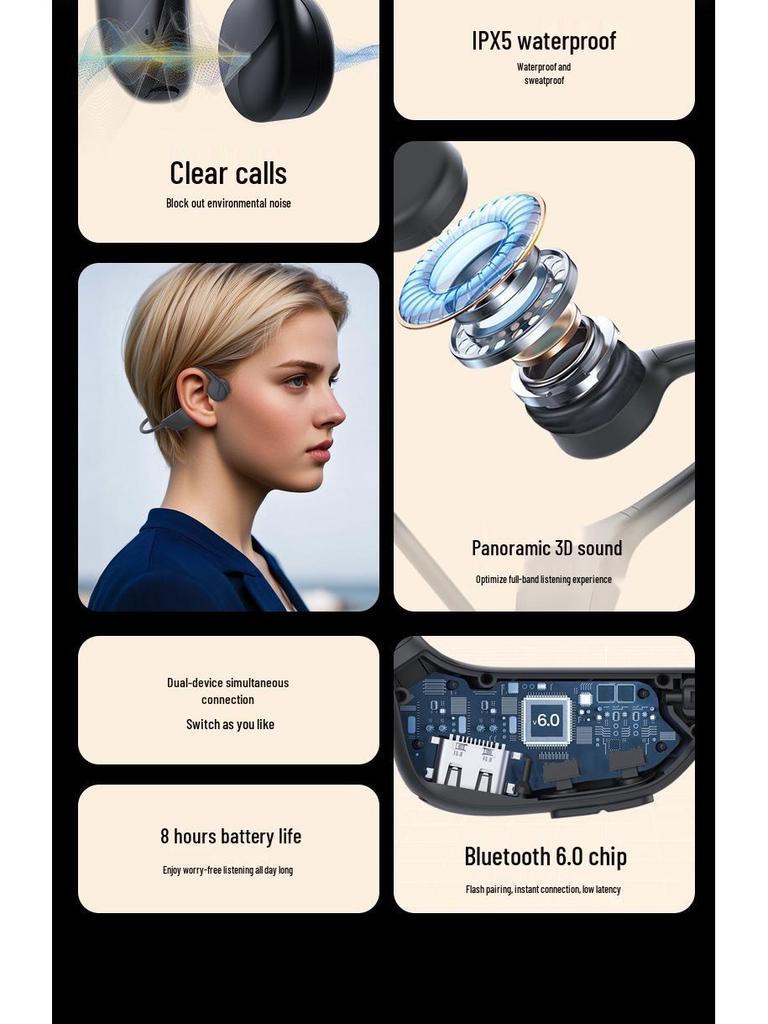 X3 Bone Conduction Bluetooth Headphones: Long Battery Life, Comfortable for Long Wear, Ideal for Running and Sports.