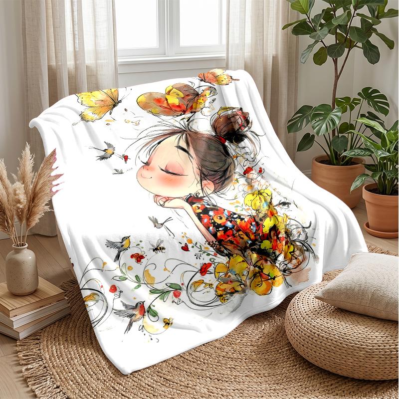 Butterfly Flower Art Collage blanket Personalized Name Flannel Blanket Soft Cozy Plush Throw for Sofa Bed Lightweight Home Decor
