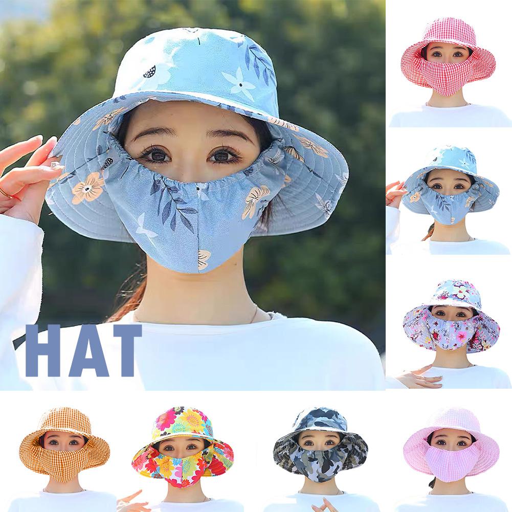 Summer Outdoor Flower Pattern Anti-uv Sunscreen Hat Fashion Dust Mask Hat Protect Neck Fisherman Hat Tea Picking Cap