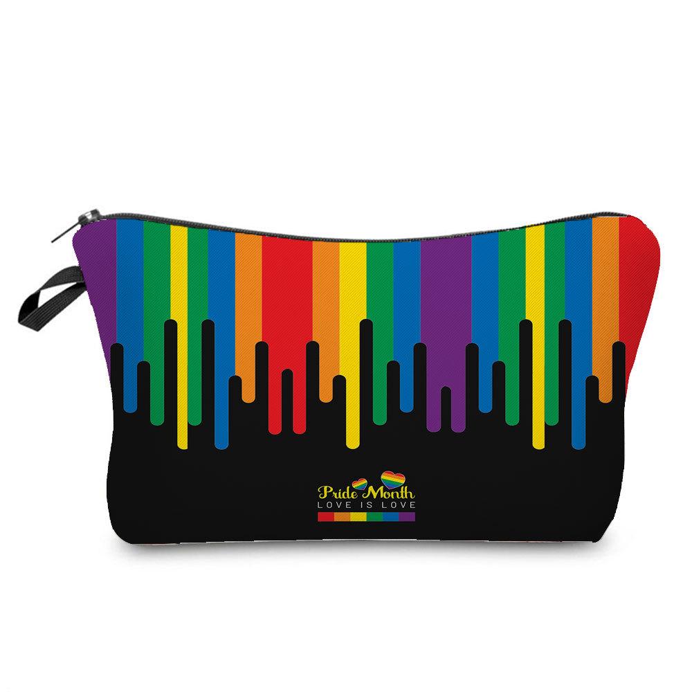 Women Rainbow heart Print Cosmetic Bag Toiletries Organize Travel Storage Case 6374 CLE