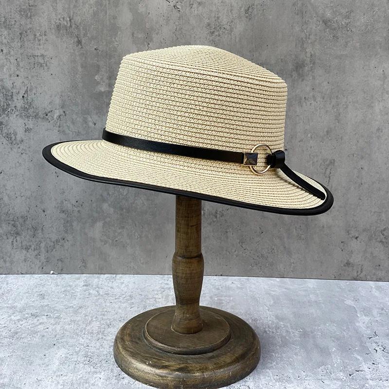 Neue Retro Sommer-Sonnenhüte Frankreich Strohhut Schirm Temperament Flache Panama Hüte Damen Meer Strand Urlaub Freizeit Sonnenschutzhut
