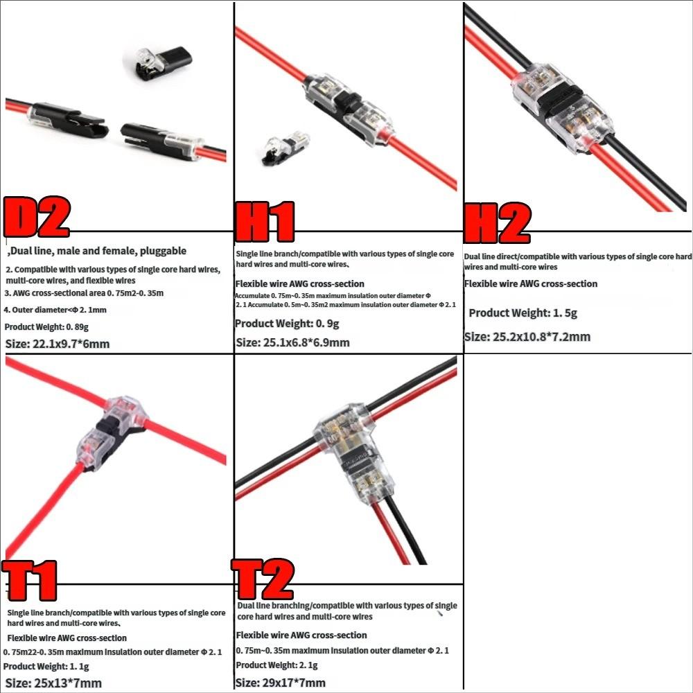 10/20Pcs Wire Connectors Direct Plug-in & T-Type Quick Splice, No-solder No-peel Waterproof Locking Cable Clamps for Car & Home Wiring Free Tool