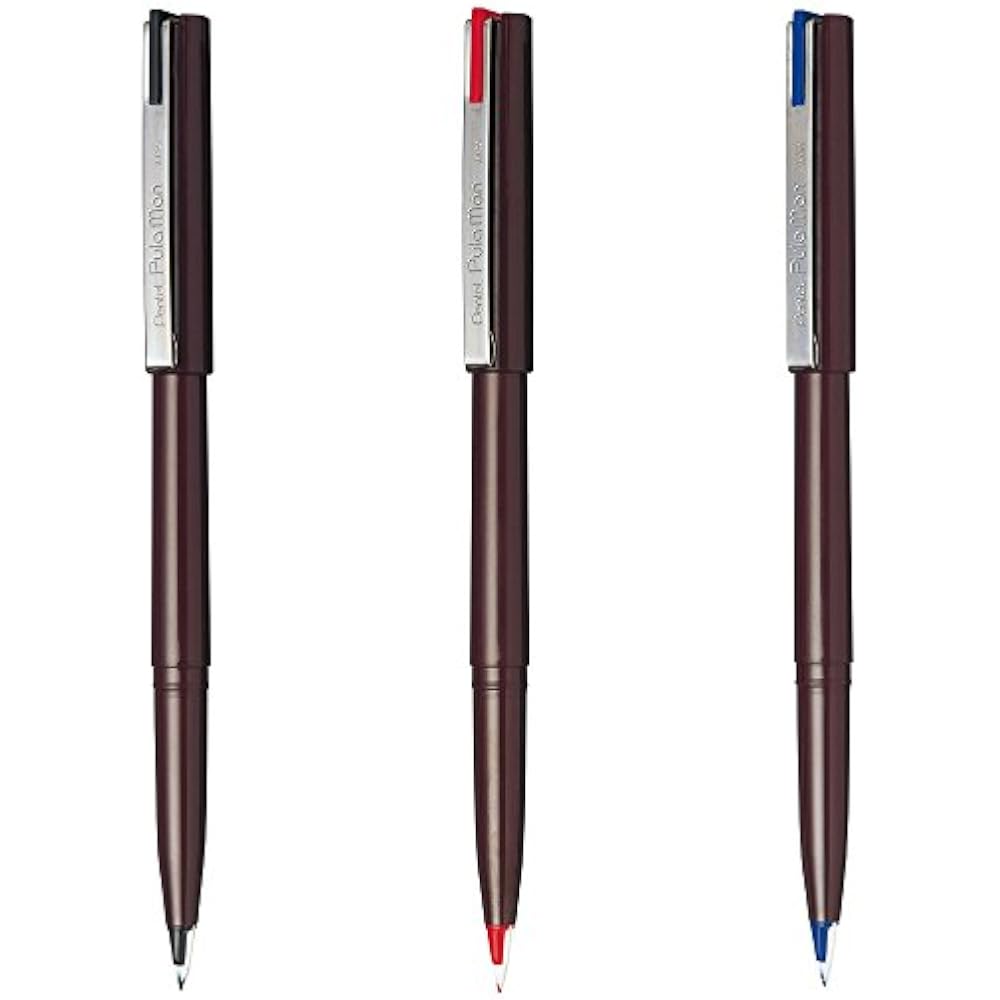 Pentel JM20ST-AMZ Plastic Fountain Pen, Plaman, 3 Color Set, Black, Red, Blue