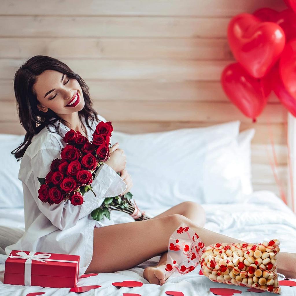 Zonon 200 Pcs Valentine's Day Cellophane Bags 4 Assorted Styles Valentines Treat Bags Cellophane Bags Valentines Candy Bags with 200 Pieces Twist
