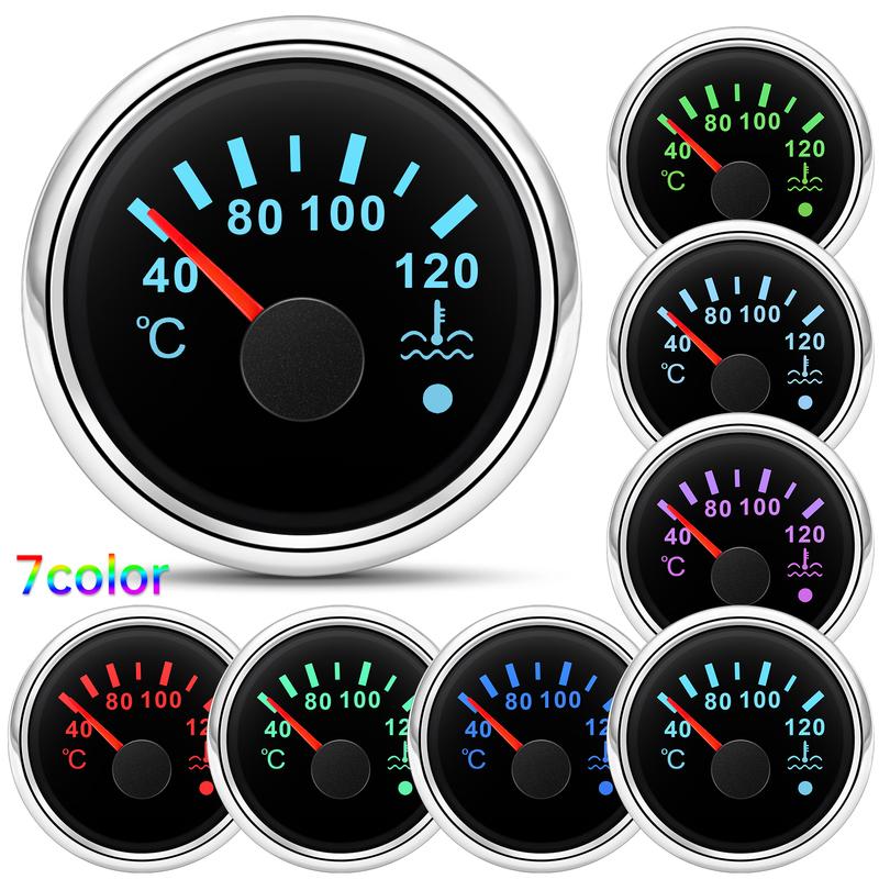 Auto Car 52MM Water Temperature Gauge with Warning Sensor 12MM,14MM,16MM 40-120℃ Water Temp Meter Indicator 7 Color Backlight