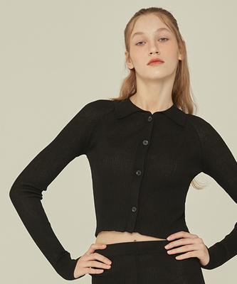 Quafe Crop Knit Collar Cardigan_Black