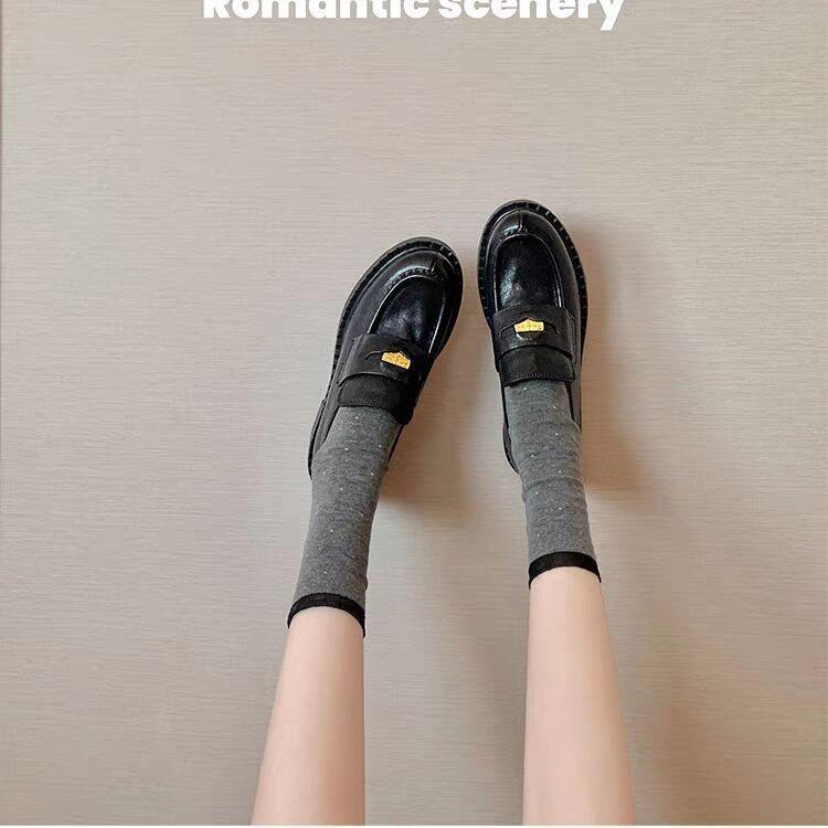 Sheepskin Yang Mi has the same gold coin thick heel loafers, women's platform lazy people pedal small leather shoes with skirts jk single shoes