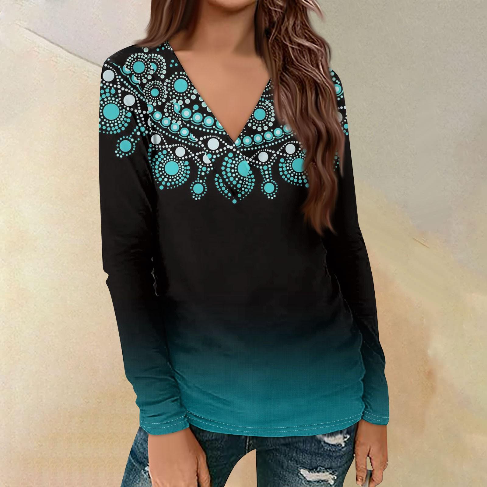 

Женский повседневный принтованный длинный рукав свободный пуловер с V-образным вырезом XL